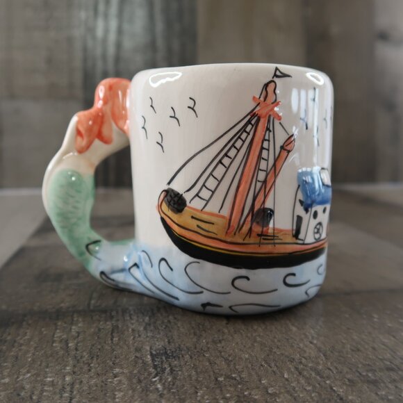 FRCO Vintage Old Salt Fisherman Coffee Mug Mermaid Handle Ceramic 3D - Picture 3 of 5